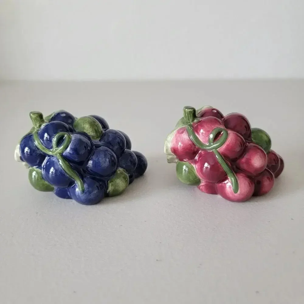 Vintage Grape Cluster Salt and Pepper Shakers Ceramic Purple Burgundy 1970s
